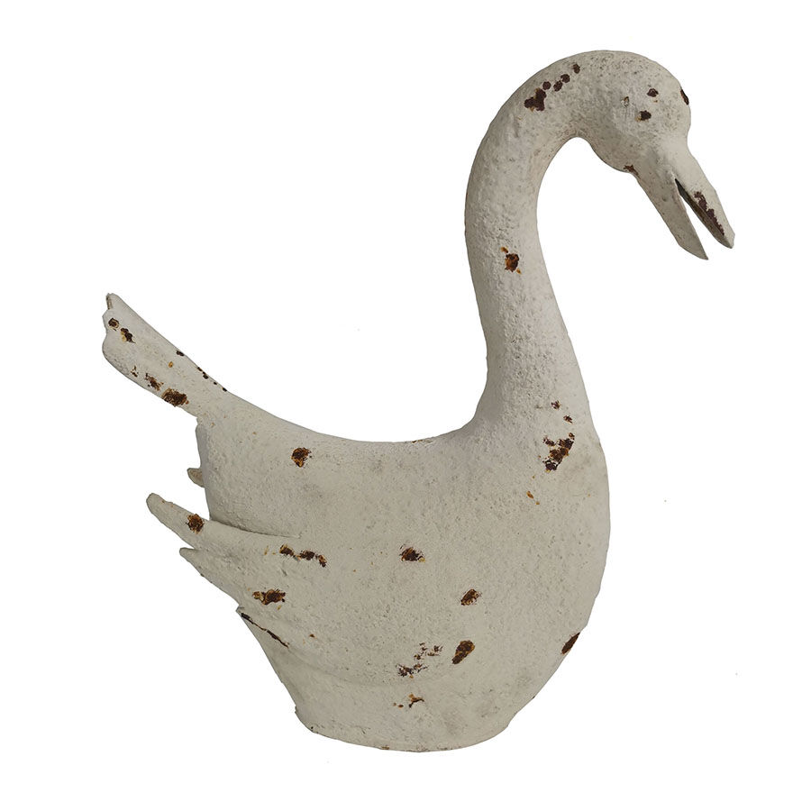 Willow &amp; Silk Metal 33cm Rustic White Duck Garden Statue