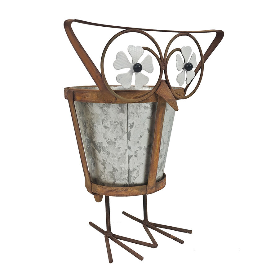 Willow &amp; Silk Arty Owl with Galvanised Potplanter /Elegance Owl Planter