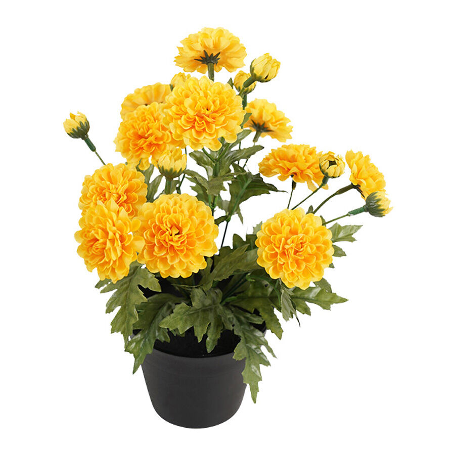 Willow &amp; Silk Potted Artificial Yellow &#39;Mum&#39; Chrysanthemum 20x20x27cm