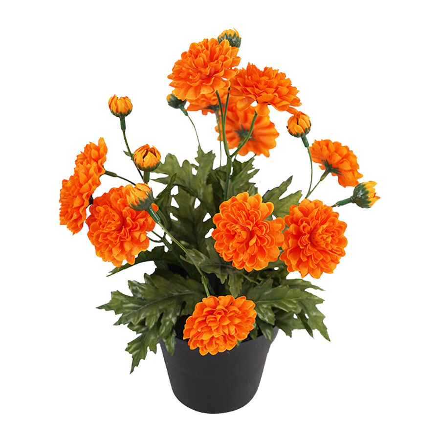 Willow &amp; Silk Potted  Artificial Orange &#39;Mum&#39; Chrysanthemum 20x20x27cm