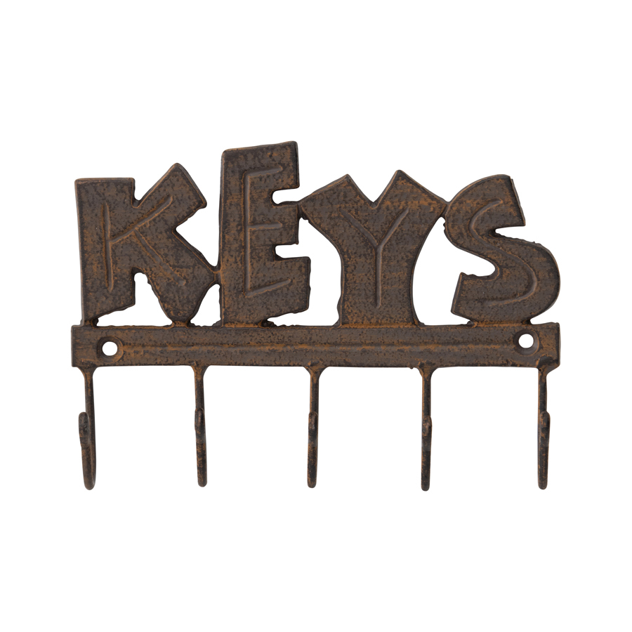 Willow &amp; Silk Cast Iron 17cm Wall &#39;Keys&#39; Sign 5 Hook Hanger/Organiser