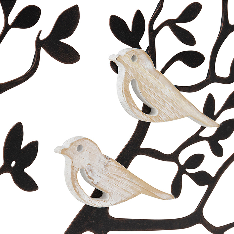 Willow &amp; Silk Laser-Cut 64cm Tree of Life Branch w/ Birds Metal Wall Art