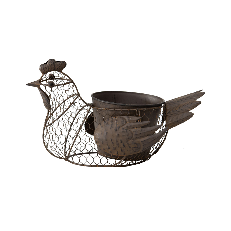 Willow &amp; Silk Metal 35cm Rustic Garden Wire Chicken Planter/Pot Holder