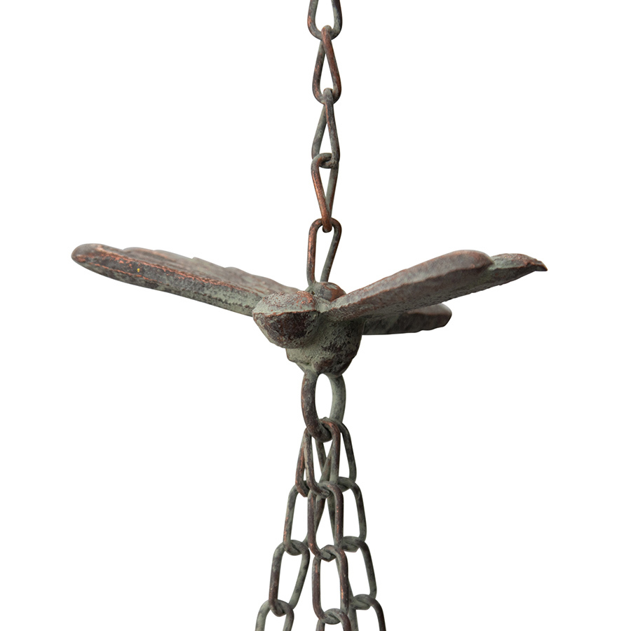 Willow &amp; Silk Metal 84cm Hanging Dragonfly Lilypad Bird Feeder &amp; Bell