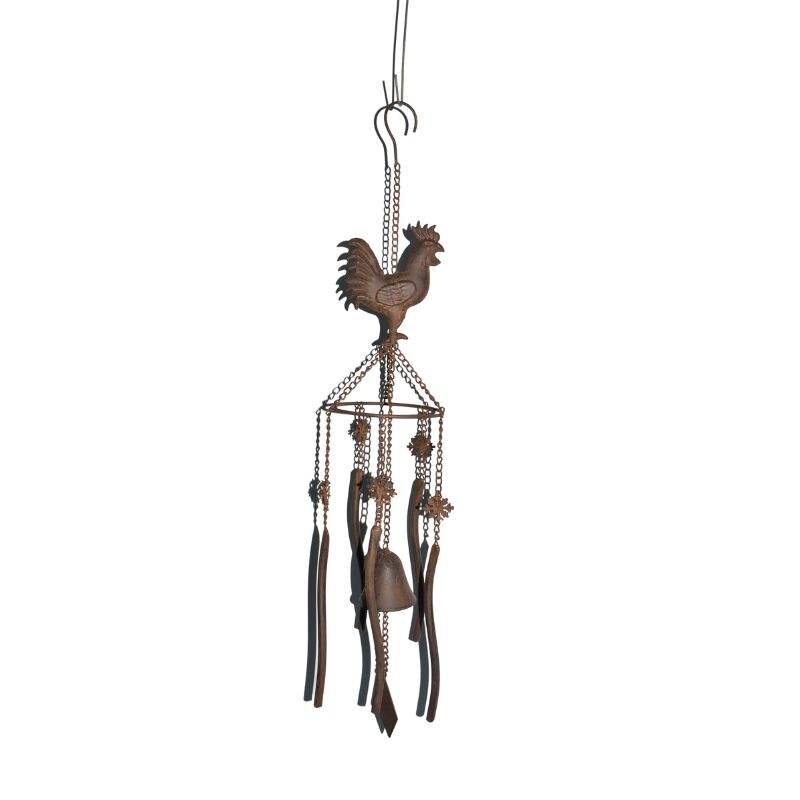 Willow &amp; Silk Hanging Rustic Chicken Windchime and Cast Iron Bell 