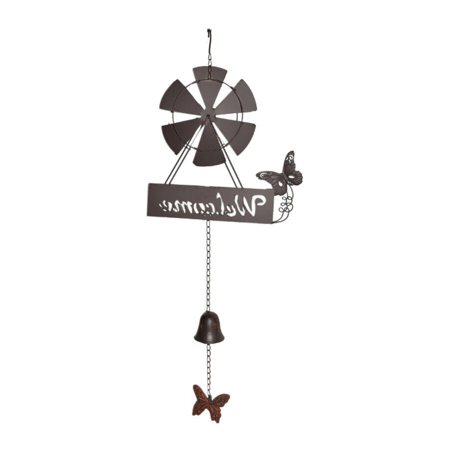 Willow &amp; Silk Hanging Welcome Windmill with Bell and Dragonflies 31.5x6.5x82cm