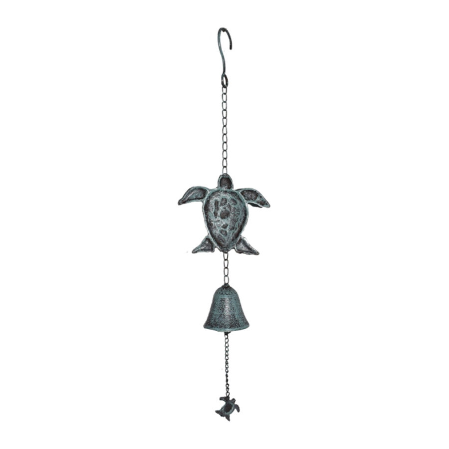 Willow &amp; Silk Hanging Serenity Turtles with Cast Iron Bell 14.5x7.5x62cm