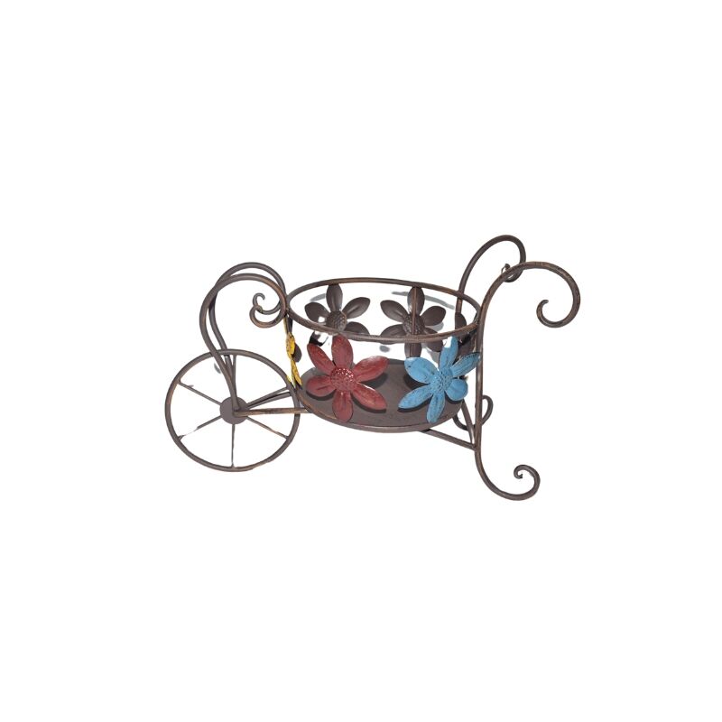 Willow &amp; Silk Antique Wheelbarrow with Flower Design Potplanter 41.5x20.5x26cm