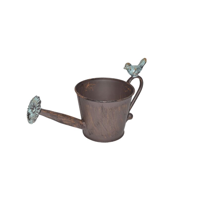Willow &amp; Silk Watering Can Shape Potplanter with Blue Flower 28x13x15cm