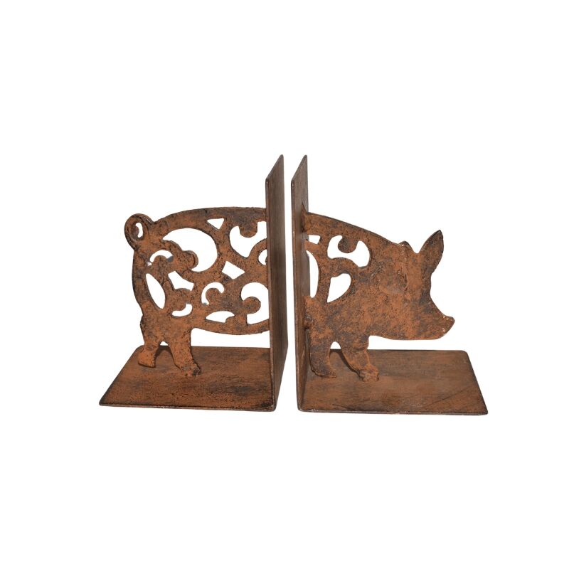 Willow &amp; Silk Cast Iron Fleur Pig Bookends Set 9x11x14cm