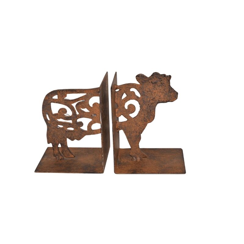 Willow &amp; Silk Cast Iron Fleur Cow Bookends Set 9x11.5x15cm