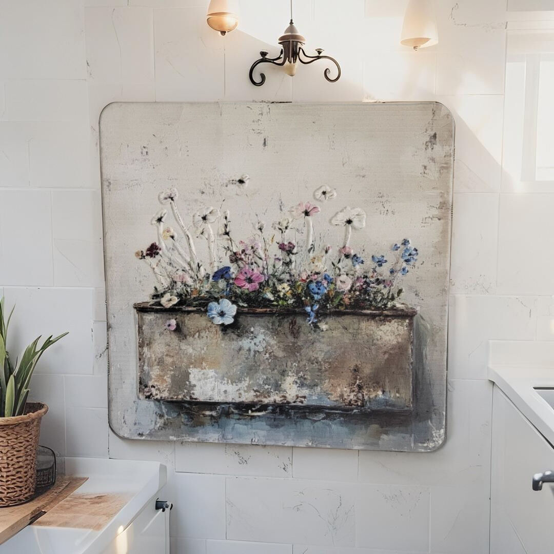 Willow &amp; Silk Flower Scene Pressed Metal Textured Wall Art 45x0.5x45cm