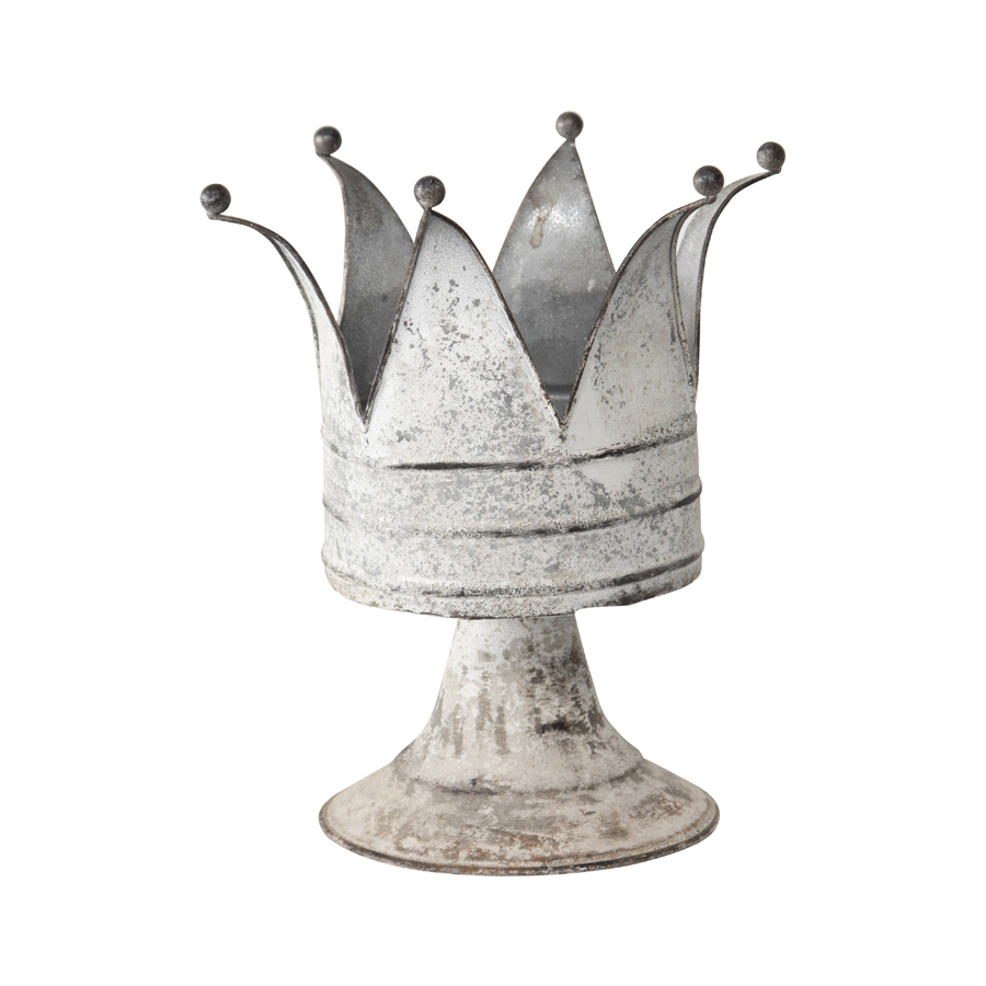 Willow &amp; Silk Metal 26cm White Crown on Pillar Ornament Pot/Planter