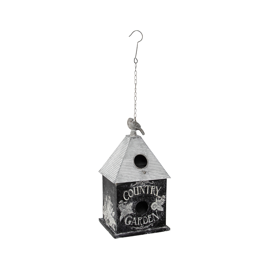 Willow &amp; Silk Hanging 66.5cm Black/White Country Garden Birdhouse