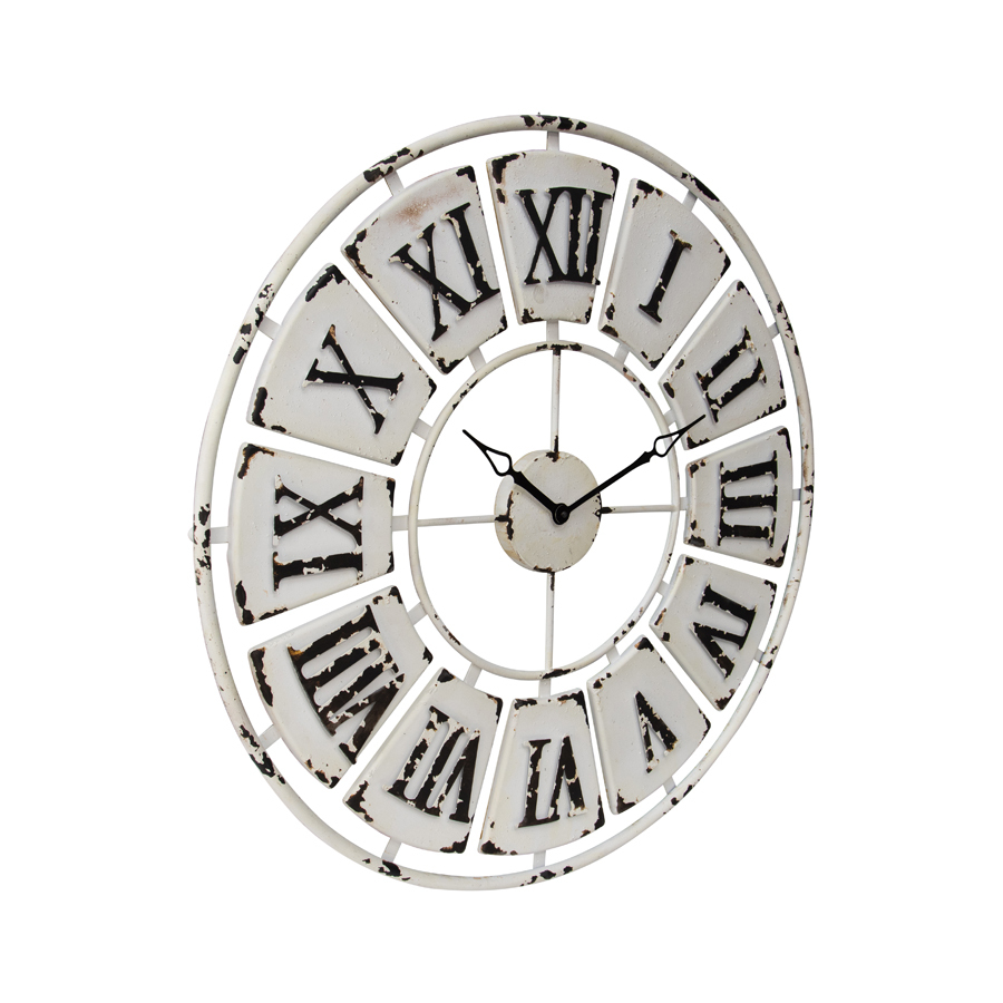 Willow &amp; Silk Large 84cm Metal Vintage White Roman Numeral Round Wall Clock