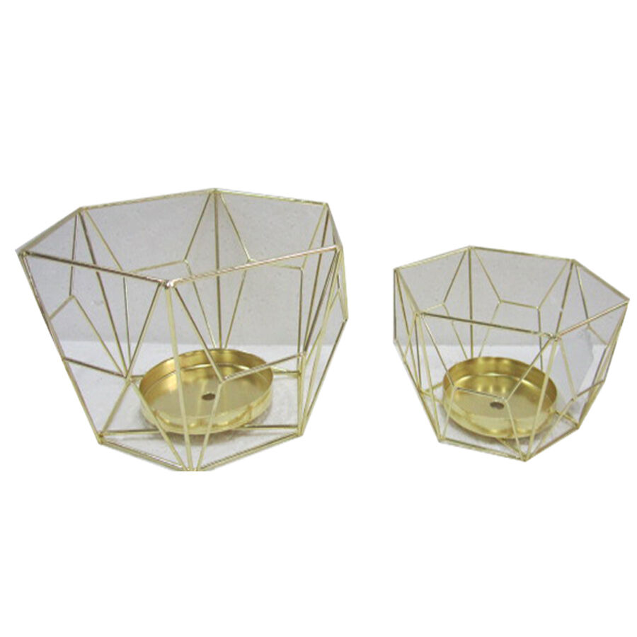 Willow &amp; Silk Set/2 Nested Luxe Geometric Candleholder 22x11/16x8cm
