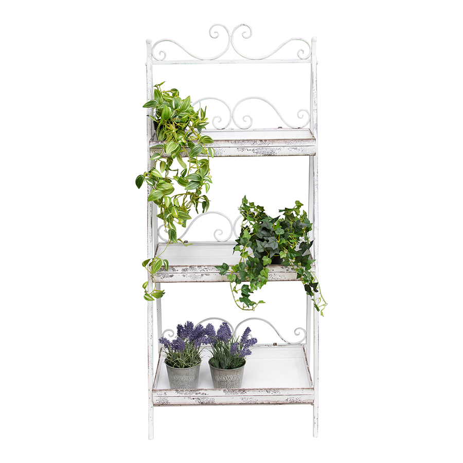 Willow &amp; Silk 118cm White Zinc 3-Tier Shelf Garden Pot/Planter Stand