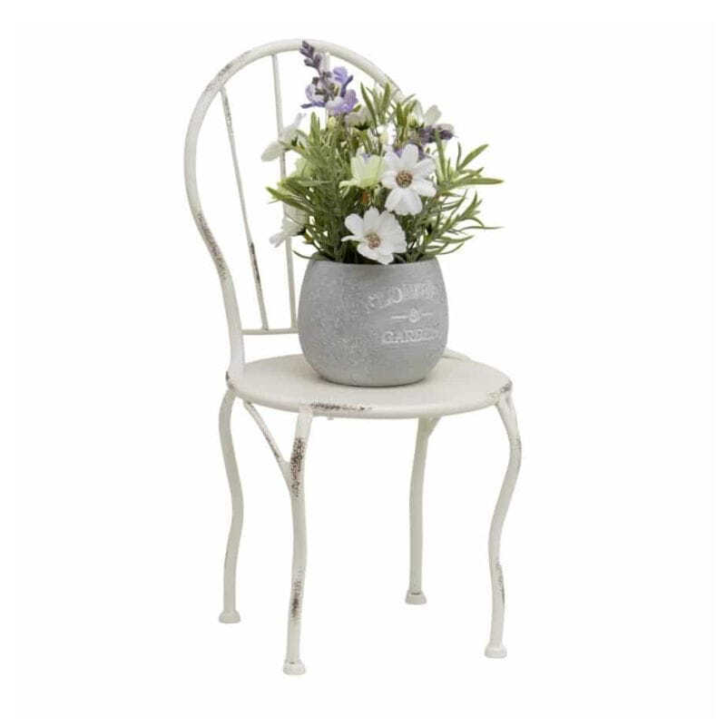 Willow &amp; Silk Metal 39.5cm White Mini Chair/Pot Planter Stand