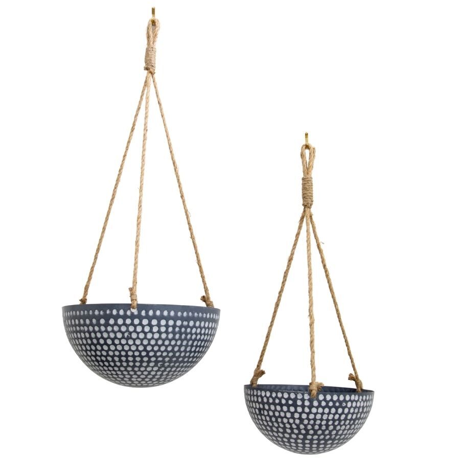 Willow &amp; Silk Nested Hanging 73cm/60cm Set of 2 Metal Pot/Planters