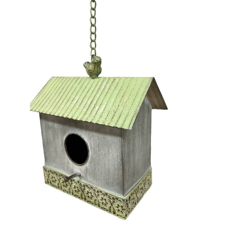 Willow &amp; Silk Metal 62cm Galvanised Green Hanging Garden Bird Pot Planter