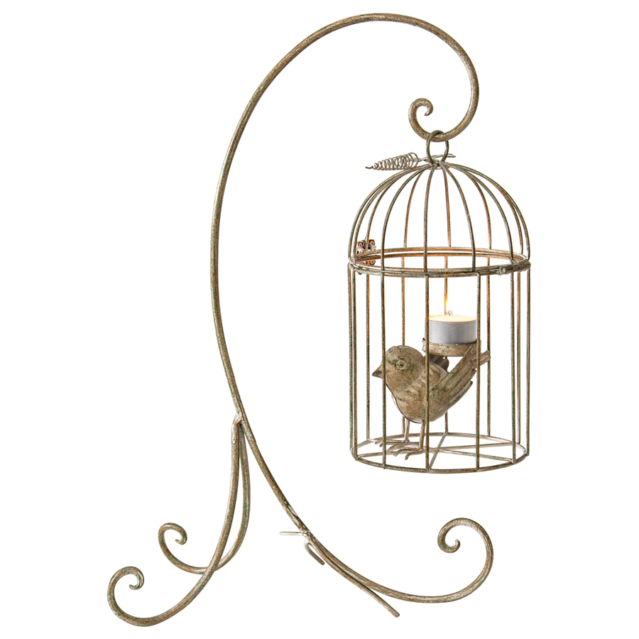 Willow &amp; Silk 42cm Bird in Cage Luxury Candle Holder w/Stand