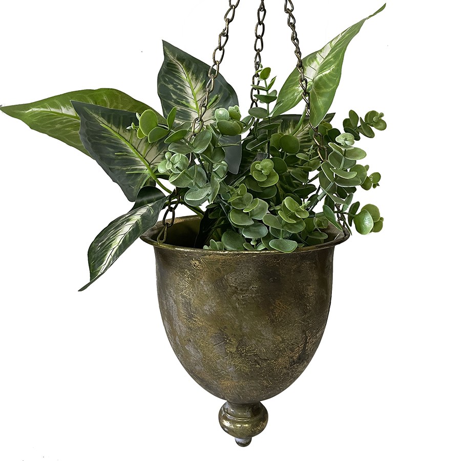 Willow &amp; Silk Metal 24cm Hanging Golden Lustre Bowl/Pot Planter Hanger