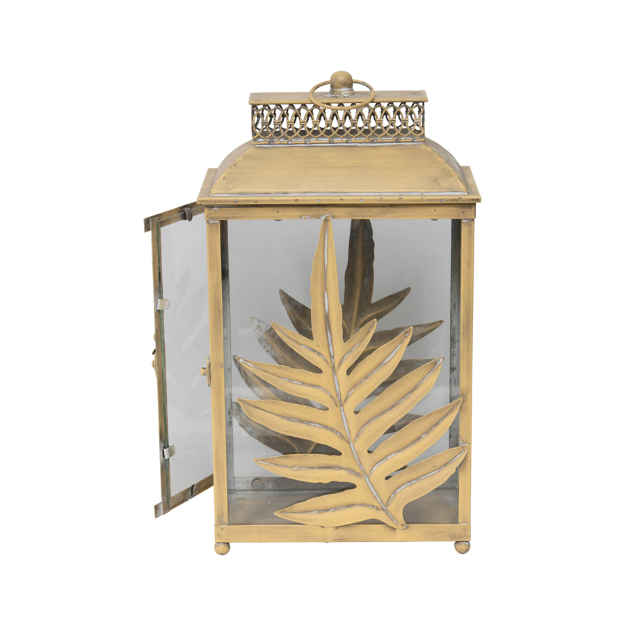 Willow &amp; Silk Golden 44.5cm Tribal Iron/Glass Lustre Leaf Lantern