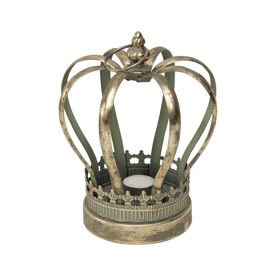 Willow &amp; Silk Vintage Metal 24cm Golden Ornate Crown Pillar Candle Holder