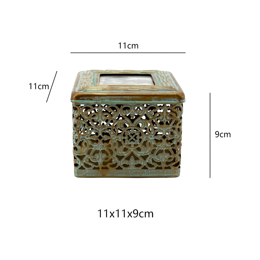 Willow &amp; Silk Golden Metal 11cm Ornate Square Trinket Box w/ Photo Lid