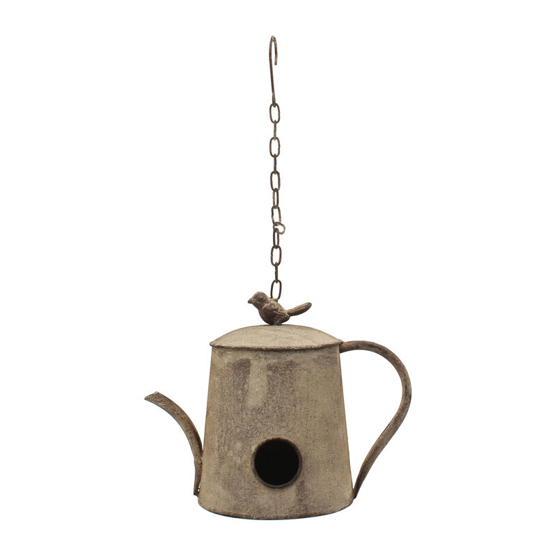 Willow &amp; Silk Antique Metal 42cm Hanging Watering Can Garden Bird House