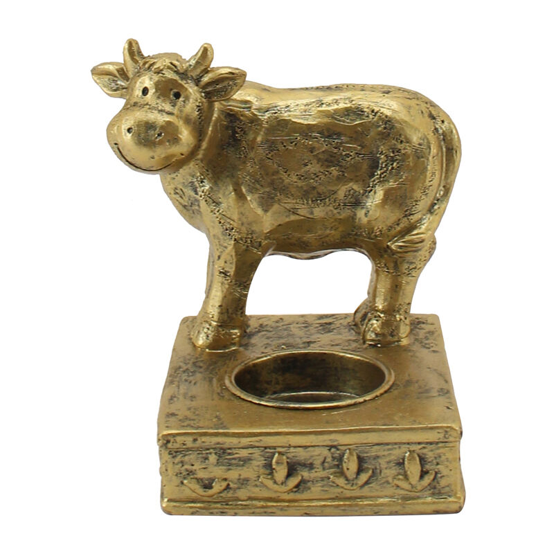 Willow &amp; Silk Resin 11.5cm Antique Gold Cow Tealight Candle Holder