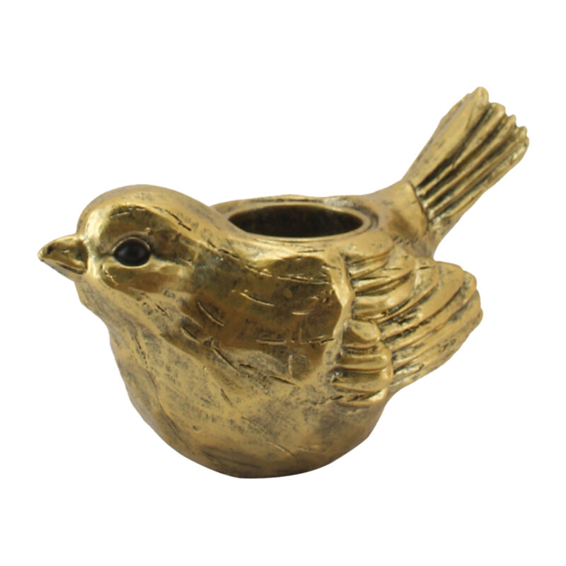 Willow &amp; Silk Resin 17cm Antique Gold Bird Tealight Candle Holder