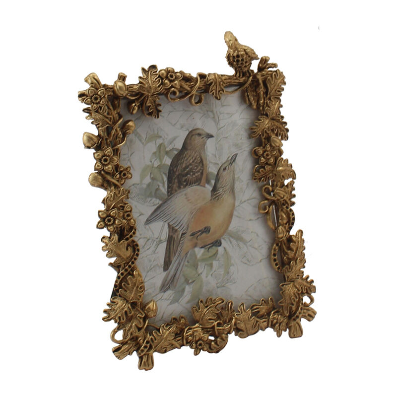 Willow &amp; Silk Alloy/Wood 17cm Golden Fleur Photo Frame w/ Perched Bird