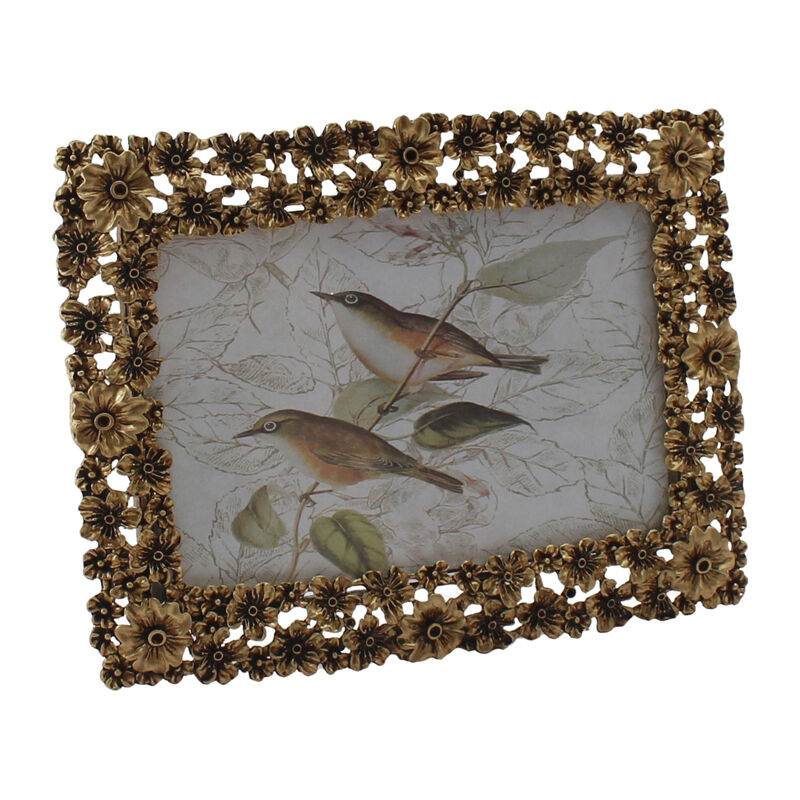 Willow &amp; Silk Alloy/MDF 18cm Antique Gold Photo Frame w/ Flowers