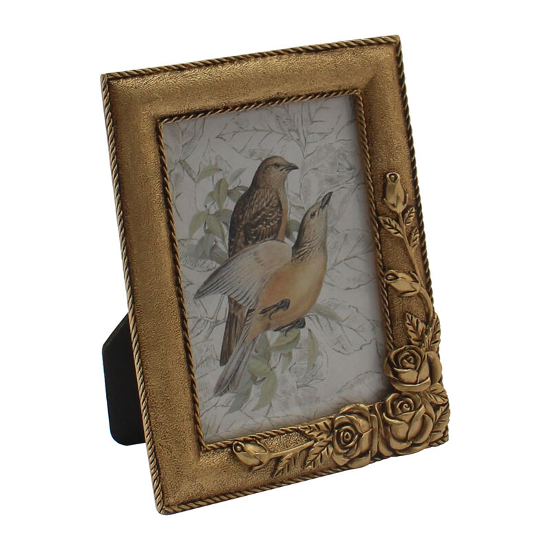 Willow &amp; Silk Alloy/MDF 15.5cm Antique Gold Photo Frame w/ Roses