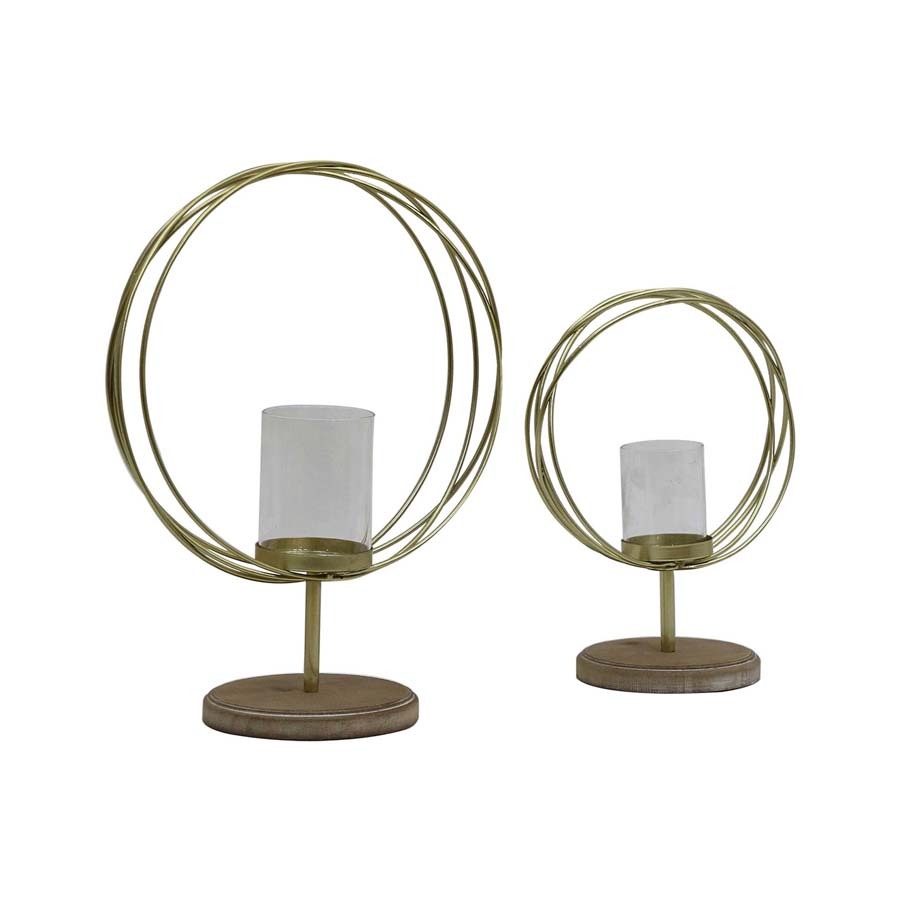 Willow &amp; Silk Golden 38cm/28cm Set of 2 Circle Candle Holders
