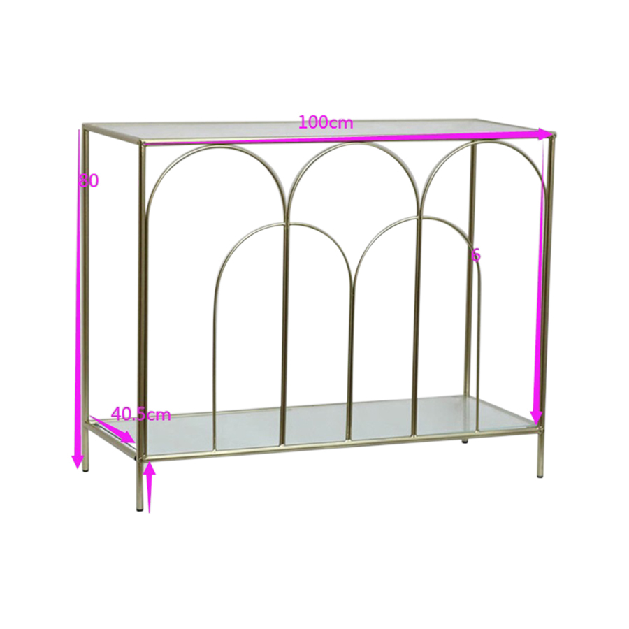 Willow &amp; Silk Metal 100cm Golden Arch Mirrored Console Table w/ Shelf