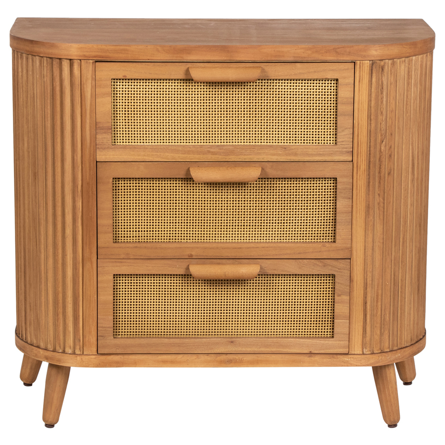 Willow &amp; Silk Wooden 80cm Mid-Century Ribbed 3-Drawer Cabinet/Organiser