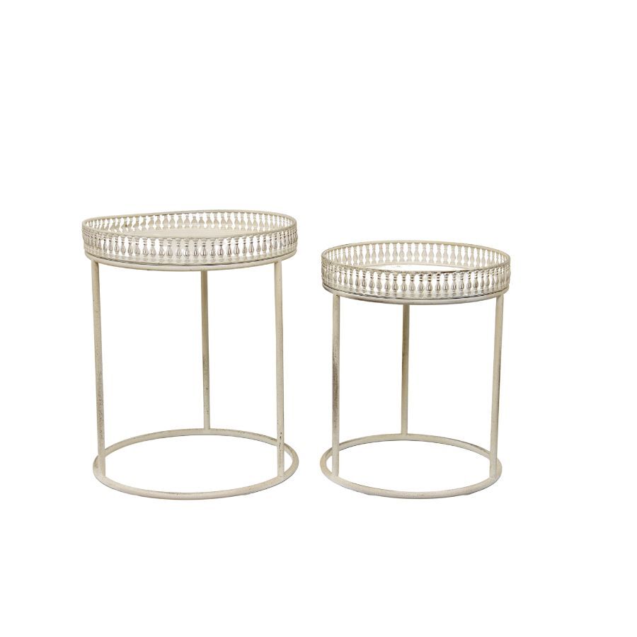 Willow &amp; Silk Metal 47cm/42cm Set of 2 Round White Stool/Coffee/SideTable 