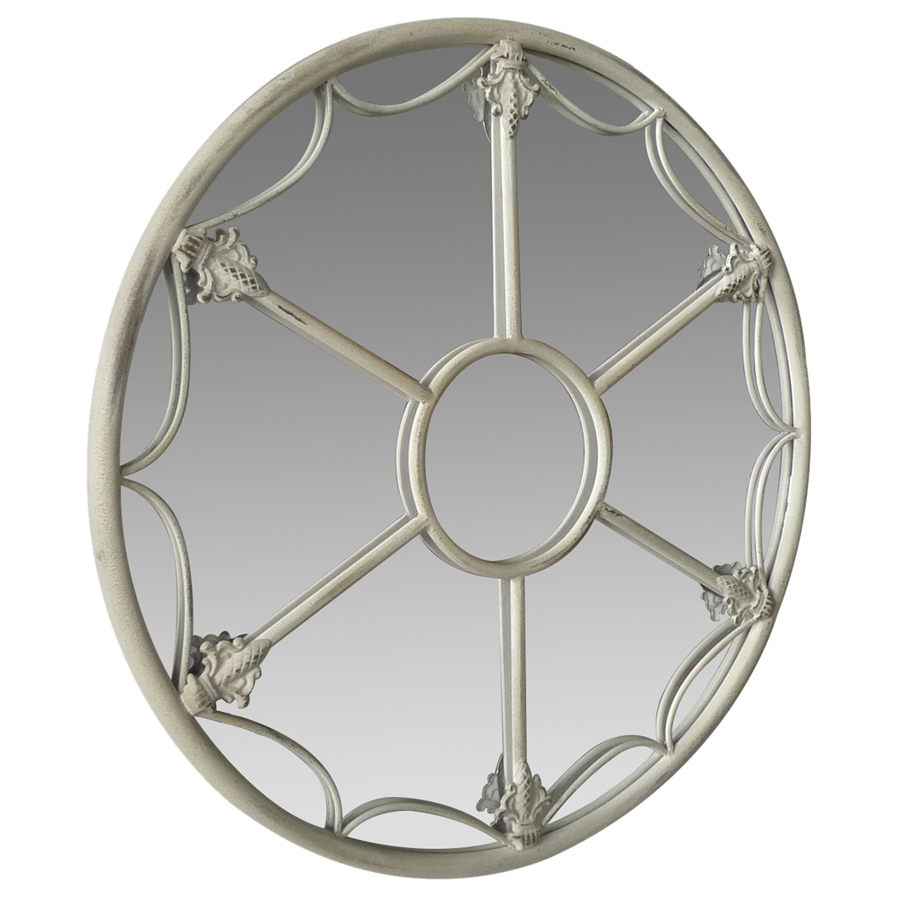 Willow &amp; Silk Vintage Round 66cm White Fleur Wall Mirror