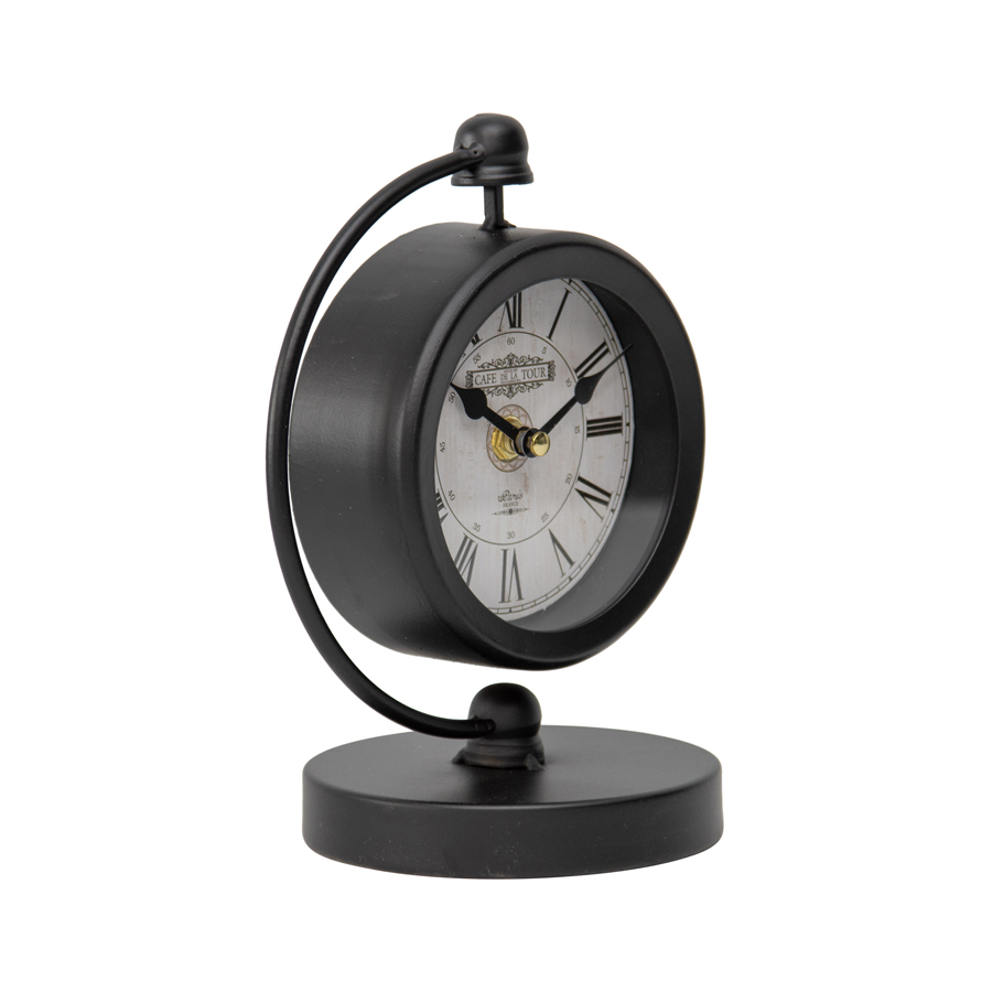 Willow &amp; Silk Metal 20cm Black &#39;Cafe Tour&#39; Roman Numeral Table Clock