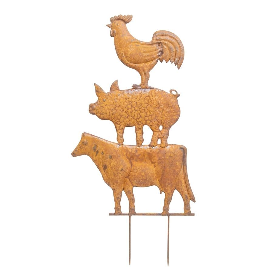 Willow &amp; Silk Metal 77cm Farm Animal Cow/Pig/Rooster Tower Garden Stake