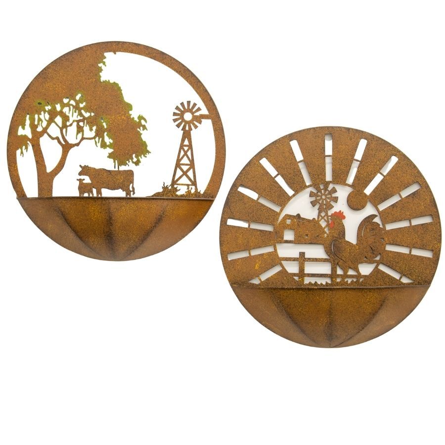 Willow &amp; Silk Metal 39cm Set of 2 Farm Scene Wall Planters