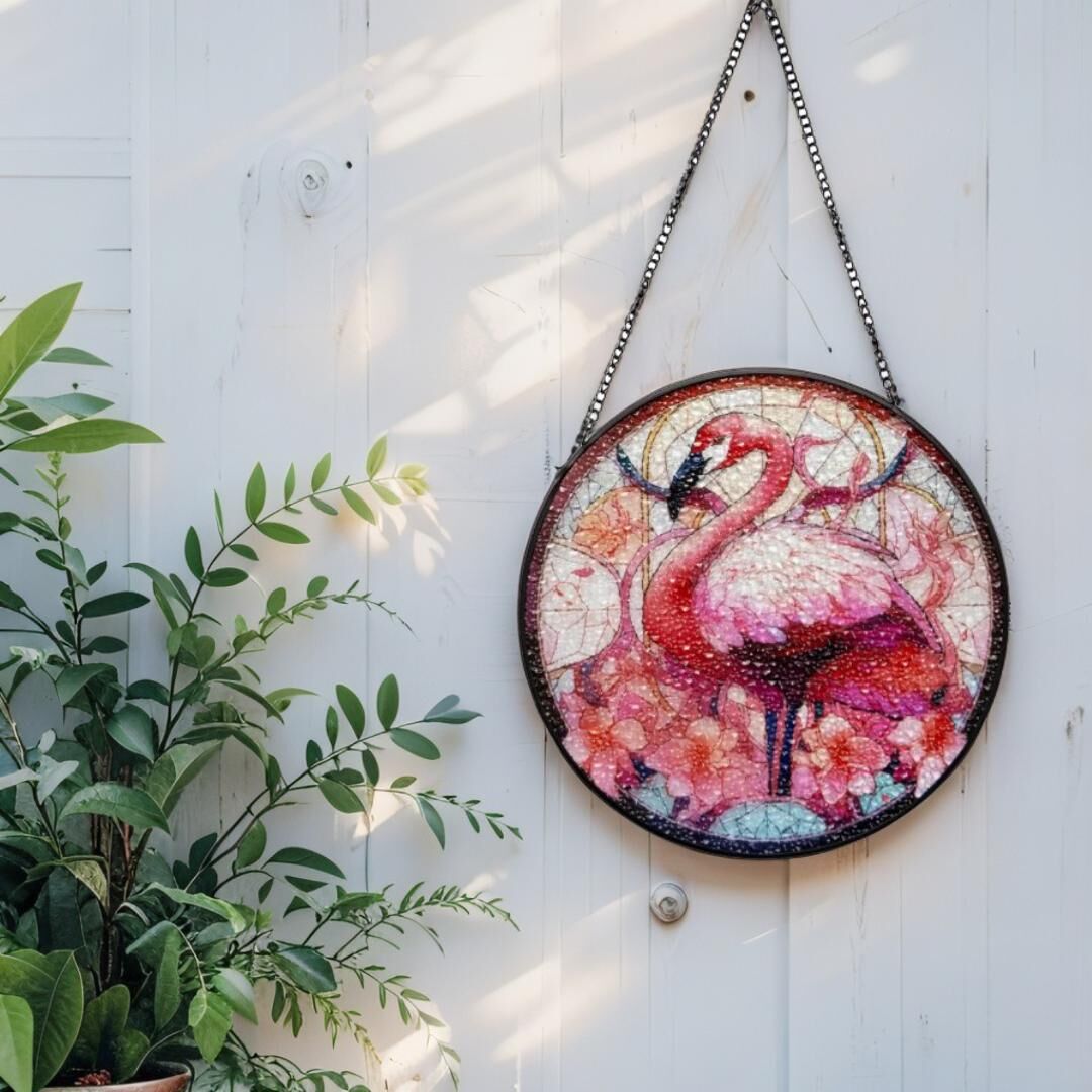Willow &amp; Silk Flamingo Radiance Stained Glass Sun Catcher