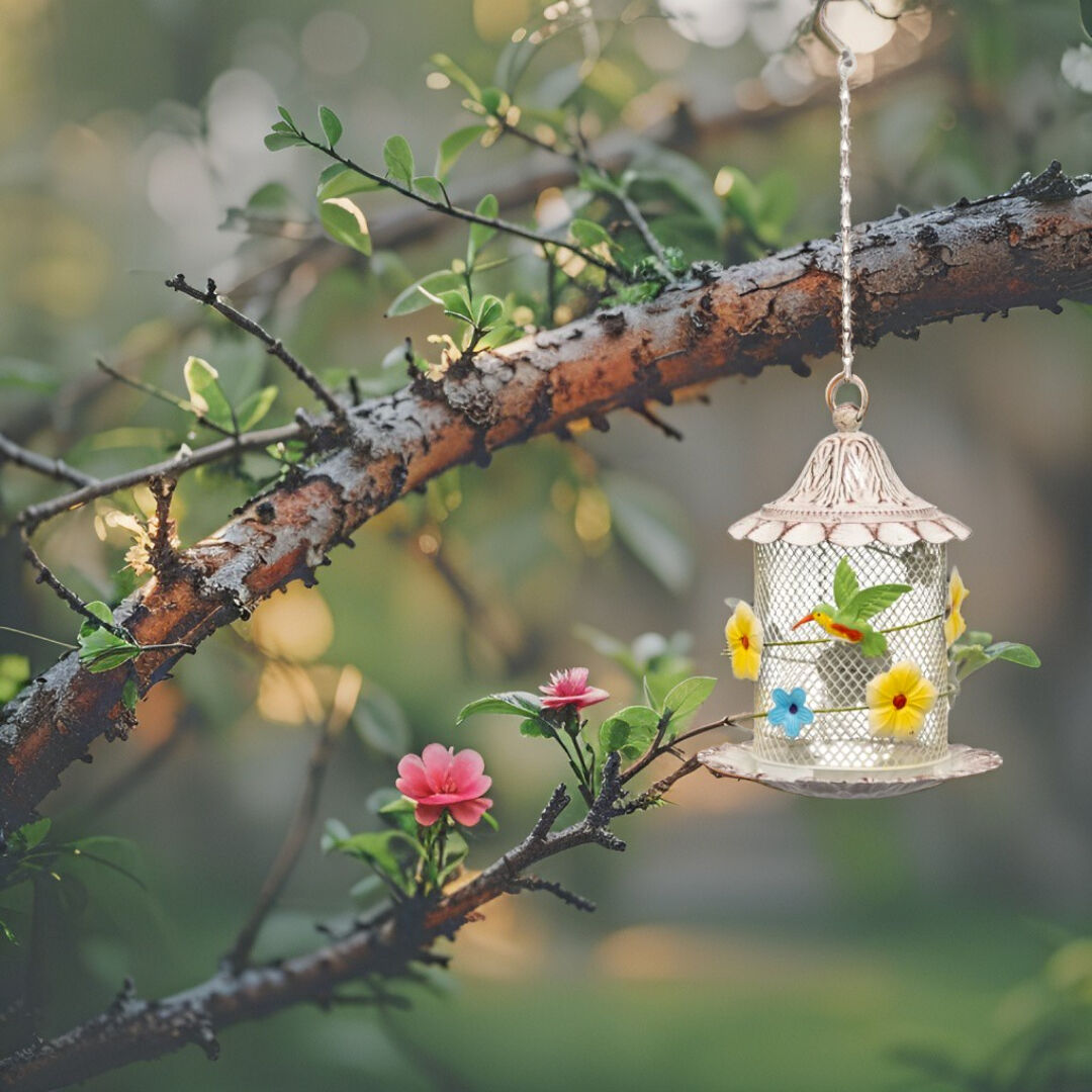 Willow &amp; Silk Hanging Mesh Floral Melody Bird feeder
