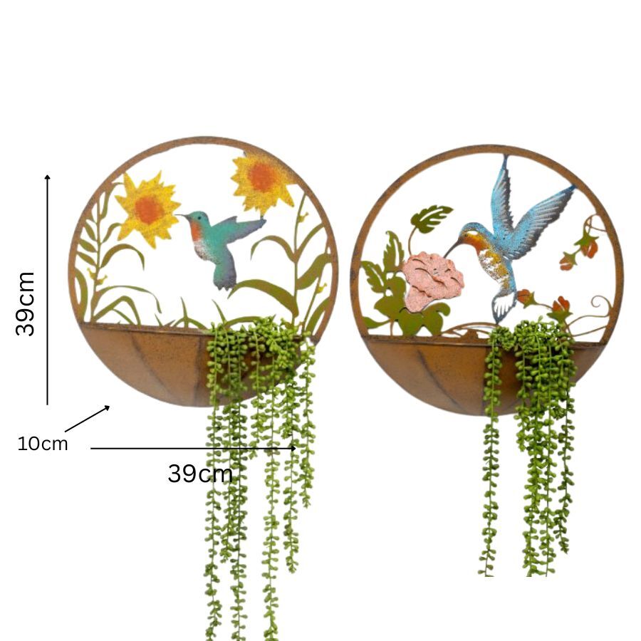 Willow &amp; Silk Set/2 Asst Elegant Humming Bird Wall Planters 39x10x39cm