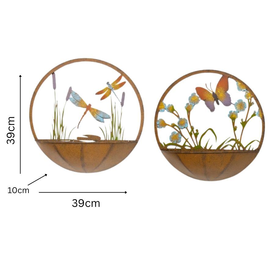 Willow &amp; Silk Set/2 Asst Dragonfly + Butterfly Wall Planters 39x10x39cm