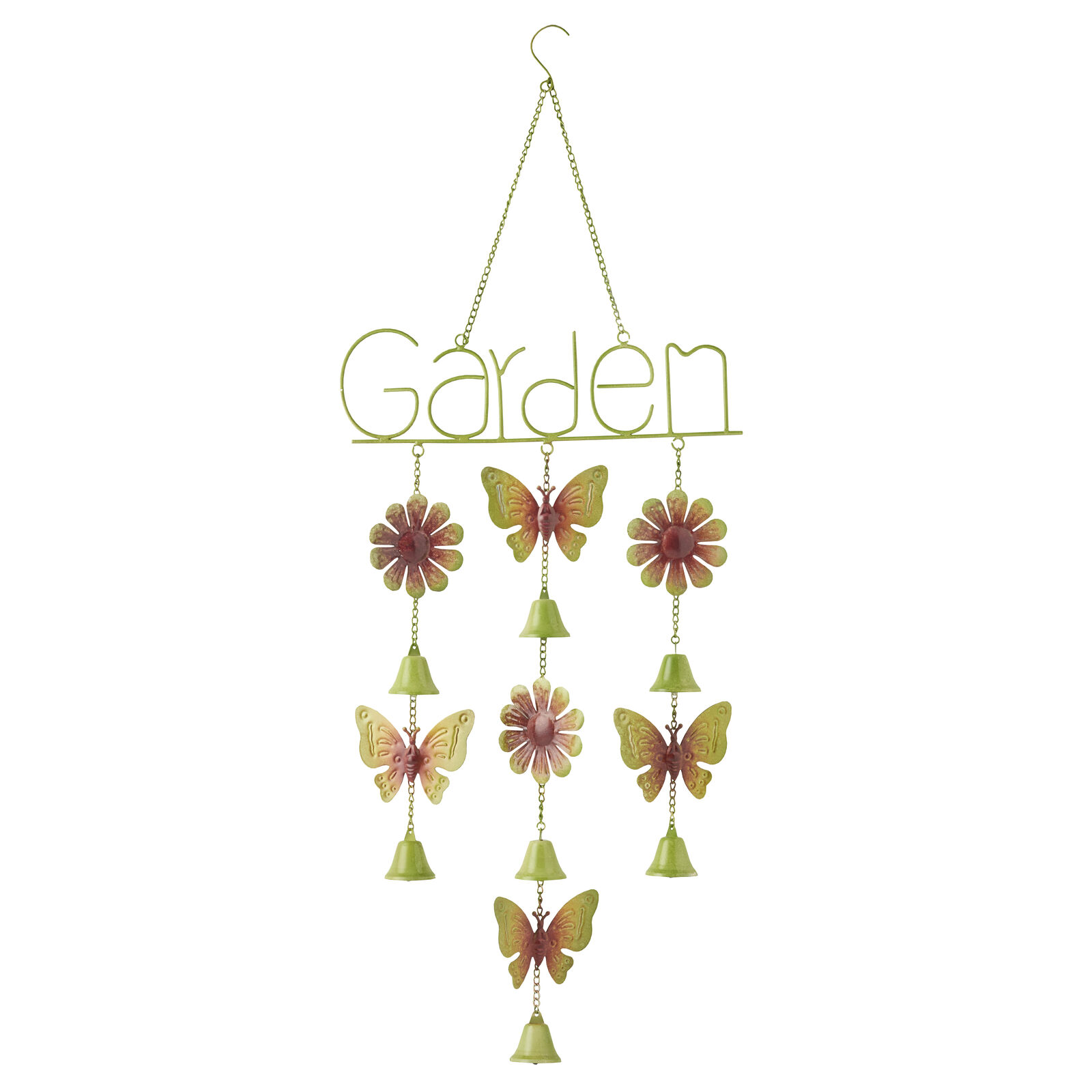 Willow &amp; Silk Hanging 'Garden' Sign w/Butterflies + Bells 37.5x5x95cm