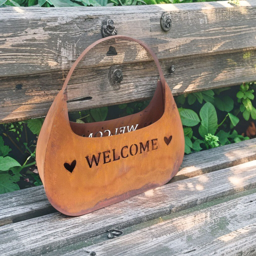 Willow &amp; Silk Rust 'Welcome' Bag Planter/Storage 33x12x33cm
