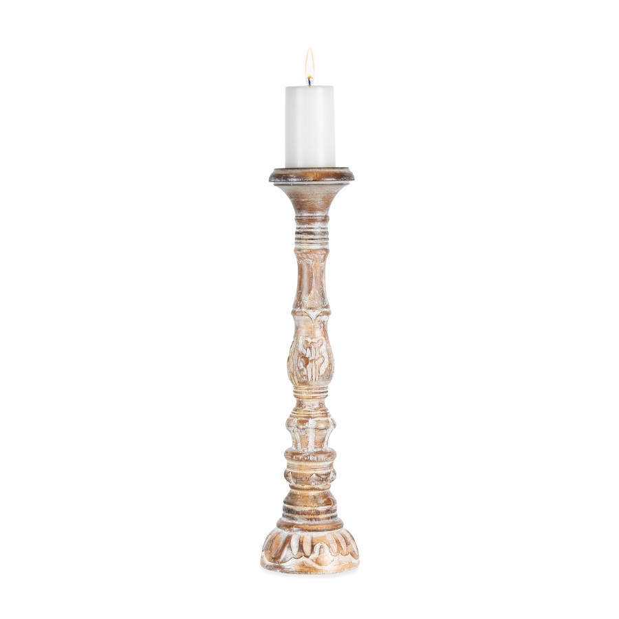 Willow &amp; Silk Handmade Wooden 50cm Tall Pillar Candle Holder 